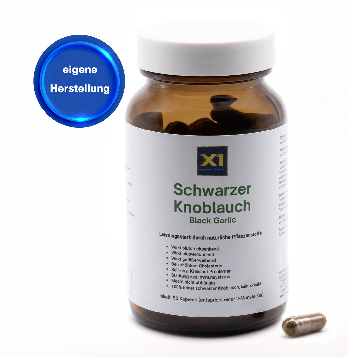Schwarzer Knoblauch - Kapseln - geruchsfrei - vegan - 60 Kapseln