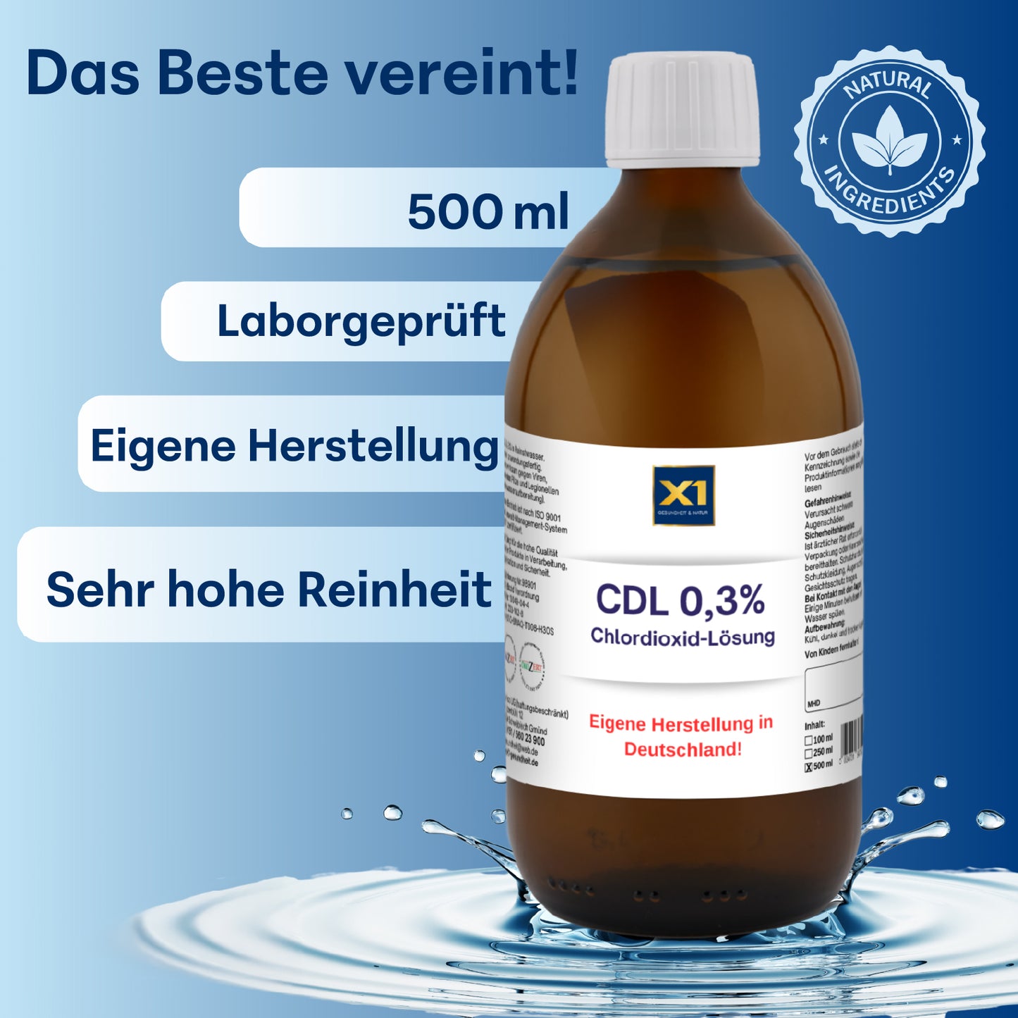 CDL /CDS Lösung 0,3 %, in der Glasflasche, Apothekenqualität -500 ml-