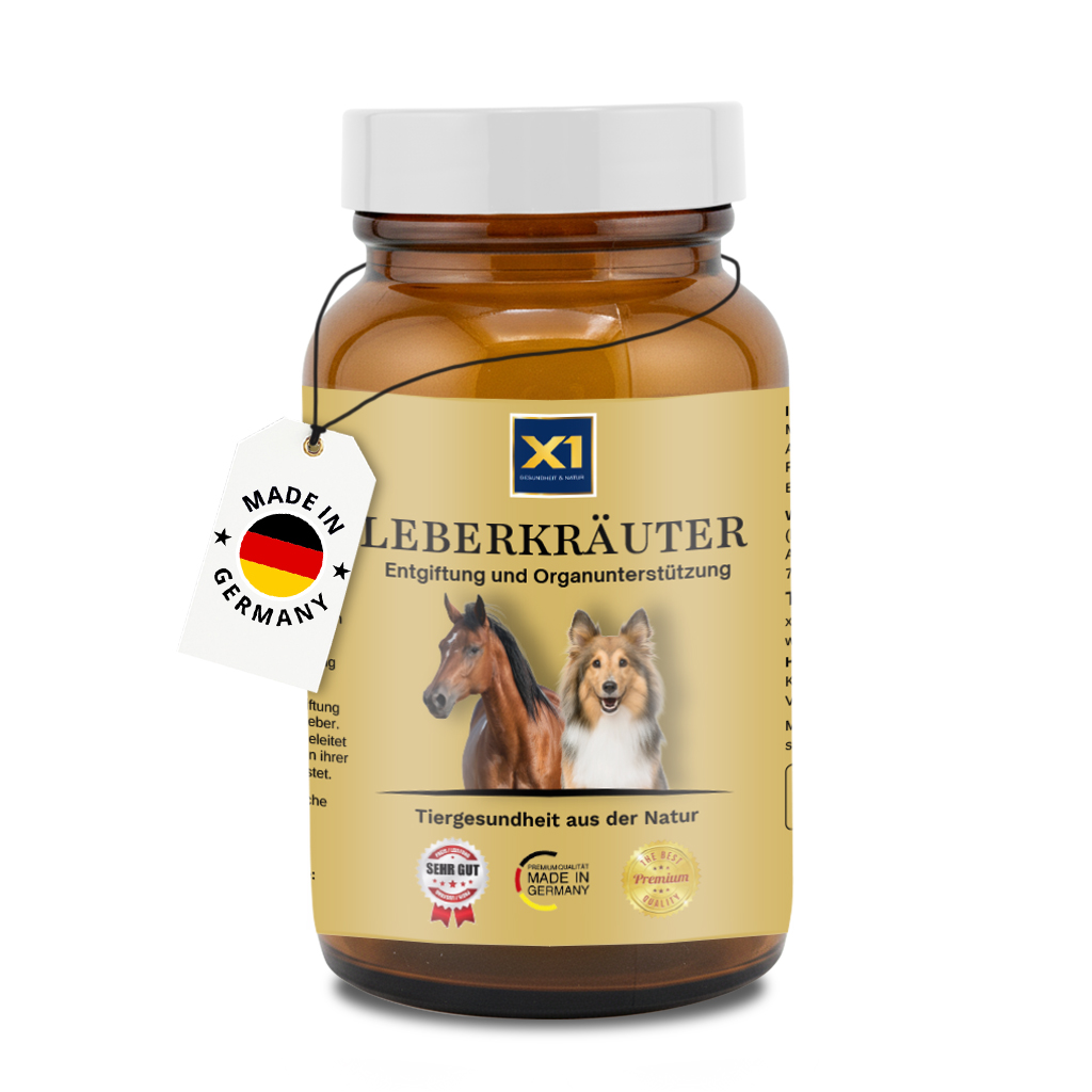Produktflasche Leberkräuter für Pferde und Hunde